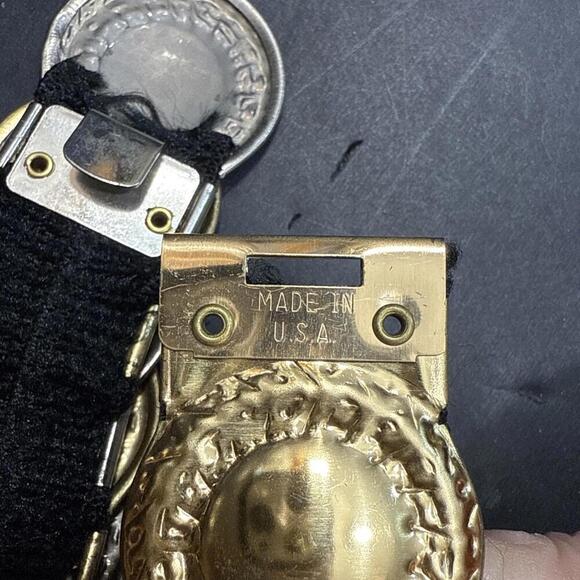 Vintage Gold Silver Metal Disc Coin Stretch Belt 80s Medallion Roman - Picture 5 of 11